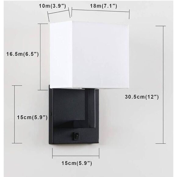 PERMO Black Single Wall Sconce Light Fixture Set of 2 with White Textile Shades - Picture 2 of 7